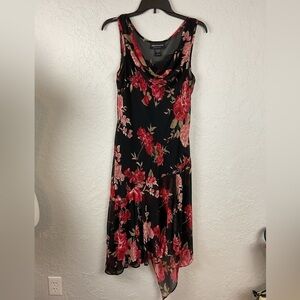 Vintage Y2K Connected Apparel Cowl Neck Asymmetrical Floral Midi Dress Sz Large